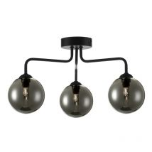 Dar Lighting FEY0322-01 Feya 3 Light Semi Flush Ceiling Light In Matt Black With Smoked Glass