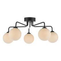 Dar Lighting FEY0522-02 Feya 5 Light Semi Flush Ceiling Light In Matt Black With Opal Glass