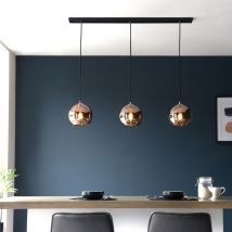 Endon 102929 Boli 3 Light Linear Ceiling Pendant In Matt Black With Copper Mirrored Glass