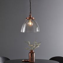 Endon 106895 Hansen Grand Ceiling Pendant Light In Aged Copper With Clear Glass 33cm