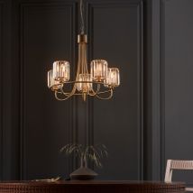 Endon 107802 Berenice 5 Light Ceiling Pendant Light In Antique Brass With Cut Glass Shades