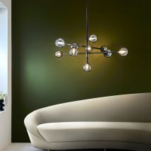 Teardrop 10 Light Ceiling Pendant Light In Black Chrome With Smoked Mirror Glass