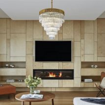 Prestige Metro Large Tiered Ceiling Pendant Light In Brass With Clear Sculptured Glass 80cm