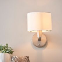 Endon Daley Single Wall Light in Matt Nickel with White Faux Silk Shade