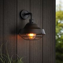 Industrial Outdoor Wall Light With Cage In Textured And Matt Black Finish IP44
