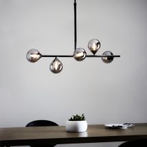 Teardrop 5 Light Ceiling Pendant Light In Black Chrome Finish With Smoked Mirrored Glass Shades