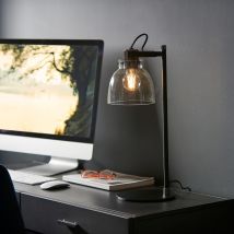 Vintage Table Lamp In Black Chrome With Smokey Grey Tinted Glass