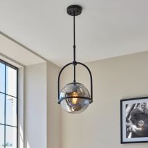 Orio Ceiling Pendant Light In Matt Black Finish With Smoked Mirrored Glass