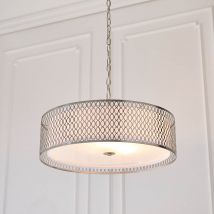Endon 81969 Cordero 3 Light Ceiling Pendant In Satin Nickel And White Fabric
