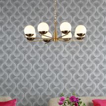 Dar Lighting Bombazine 8 Light Ceiling Pendant Light In Natural Brass Finish With Opal Glass Shades