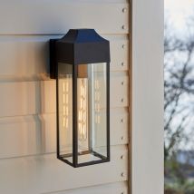 Contemporary Outdoor Wall Lantern In Matt Black Finish With Clear Glass Panels IP44