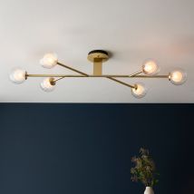 Duo 6 Light Semi Flush Ceiling Light In Satin Brass Finish With Duplex Glass Shades