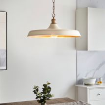 Vintage Single Ceiling Pendant Light In Matt Warm White And Satin Gold Finish