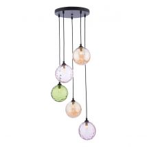 Dar Lighting Federico 5 Light Cluster Ceiling Pendant Light In Matt Black With Mixed Coloured Glass FED0522-MIX