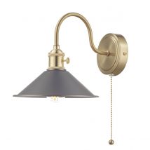 Dar Lighting Hadano Single Wall light In Natural Brass With Pewter Shade