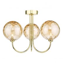 Dar Lighting Jared 3 Light Semi Flush Ceiling Light In Polished Gold With Champagne Dimpled Glass JAR0335-11