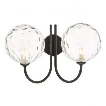 Dar Lighting Jared 2 Light Wall Light In Matt Black Finish With Round Clear Dimpled Glass JAR0922-12