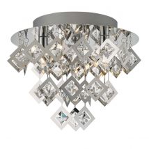 Dar Wisebuys Leon 3 Light  Flush Ceiling Light In Polished Chrome Finish With Glass Accents