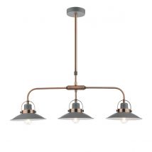 Dar Lighting Liden 3 Light Bar Ceiling Pendant Light In Grey And Copper Finish