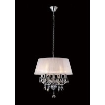 IL30046 Olivia 5 Lt Chrome Crystal Pendant With White Shade