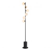 Dar Lighting Spiral 6 Light Floor Lamp In Matt Black With Round Opal Glass SPI4922-02