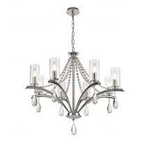 Diyas IL32798 Rhea 8 Light Multi Arm Ceiling Pendant In Polished Chrome With Clear Glass Shades