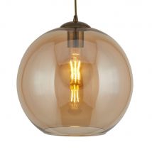Searchlight 1621AM Balls One Light Celing Pendant In Antique Brass And Amber Glass - Width: 250mm