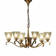 Interiors 1900 63437 Columbia 6 Light Ceiling Pendant Light in Brass With Deco Style Glass Shades