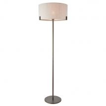 1 Light Floor Light In Brushed Bronze With Natural Linen Shade