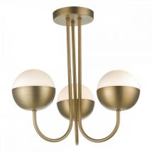 AND0342 Andre 3 Light Multi-Arm Semi Flush Ceiling Light In Aged Brass With Opal Glass