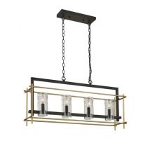 Franklite FL2368/4 Bistro Diner Four Light Ceiling Bar Light In Antique Finish Ironwork And Matt Gold