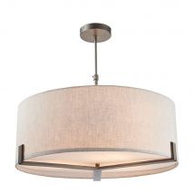 3 Light Ceiling Pendant Light In Brushed Bronze With Natural Linen Shade