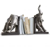 Lot de 2 serre-livres Elephants, gris vieilli (32 x 23 x 41cm)