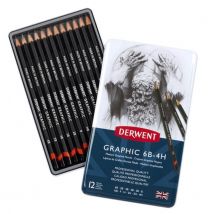 Derwent Graphic Pencils 6B-4H Medium Graphite Tin Set of 12