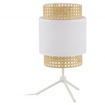 Lampe de chevet ALO en rotin et tissu blanc style épuré