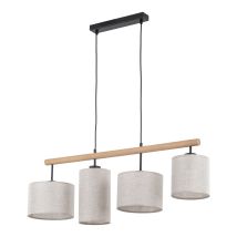 Suspension EVA NATURE ronde en bois 4 lampes abat-jour en Lin