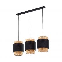 Suspension ALO 3 lampes rotin et tissu noir