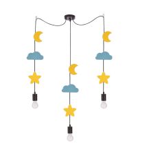 Suspension Triple Étoiles Lune Nuage TRIO Chambre d'Enfant - 3×E27 Noir Multicolore