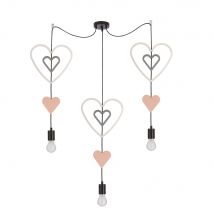 Suspension Triple Grands Cœurs TRIO Chambre d'Enfant - 3×E27 Noir Rose