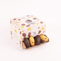 Madeleine cœur myrtille coque chocolat noir