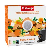 Malongo - Café noir bio en dosettes - Purs Matins - Variété Arabica - 16 doses - 96g