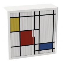 Armoire Easy Office Hauteur 104 Cm Corps Blanc Rideaux Décor Design - Manutan Collectivités