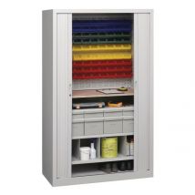 Armoire À Rideaux 3 Tablettes Col. Gris/bleu Avec Panneau Fendu Pour Bacs - Manutan Collectivités