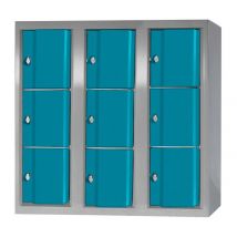 Armoire Basse Omega Non Visitable Sans Pieds 3 Col. 9 Casiers - Gris-turquoise - Manutan Collectivités