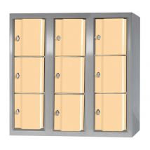 Armoire Basse Omega Non Visitable Sans Pieds 3 Colonnes 9 Casiers - Gris-beige - Manutan Collectivités