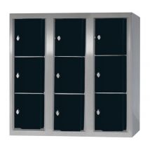 Armoire Basse Omega Non Visitable Sans Pieds 3 Colonnes 9 Casiers - Gris-noir - Manutan Collectivités