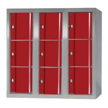 Armoire Basse Omega Non Visitable Sans Pieds 3 Colonnes 9 Casiers - Gris-rouge - Manutan Collectivités