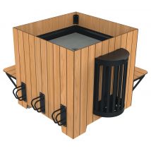 Jardinière Stopy Carrée 400 L - Poubelle - Appui Vélo - Teck Effet Lames - Manutan Collectivités