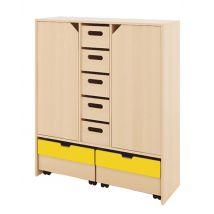 Meuble Basik 5 Tiroirs Carton 2 Grands Tiroirs - Portes 112x39x131 Cm Hêtre - Manutan Collectivités