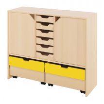 Meuble Basik 6 Tiroirs Carton 2 Grands Tiroirs - Portes 112x39x93 Cm Hêtre - Manutan Collectivités